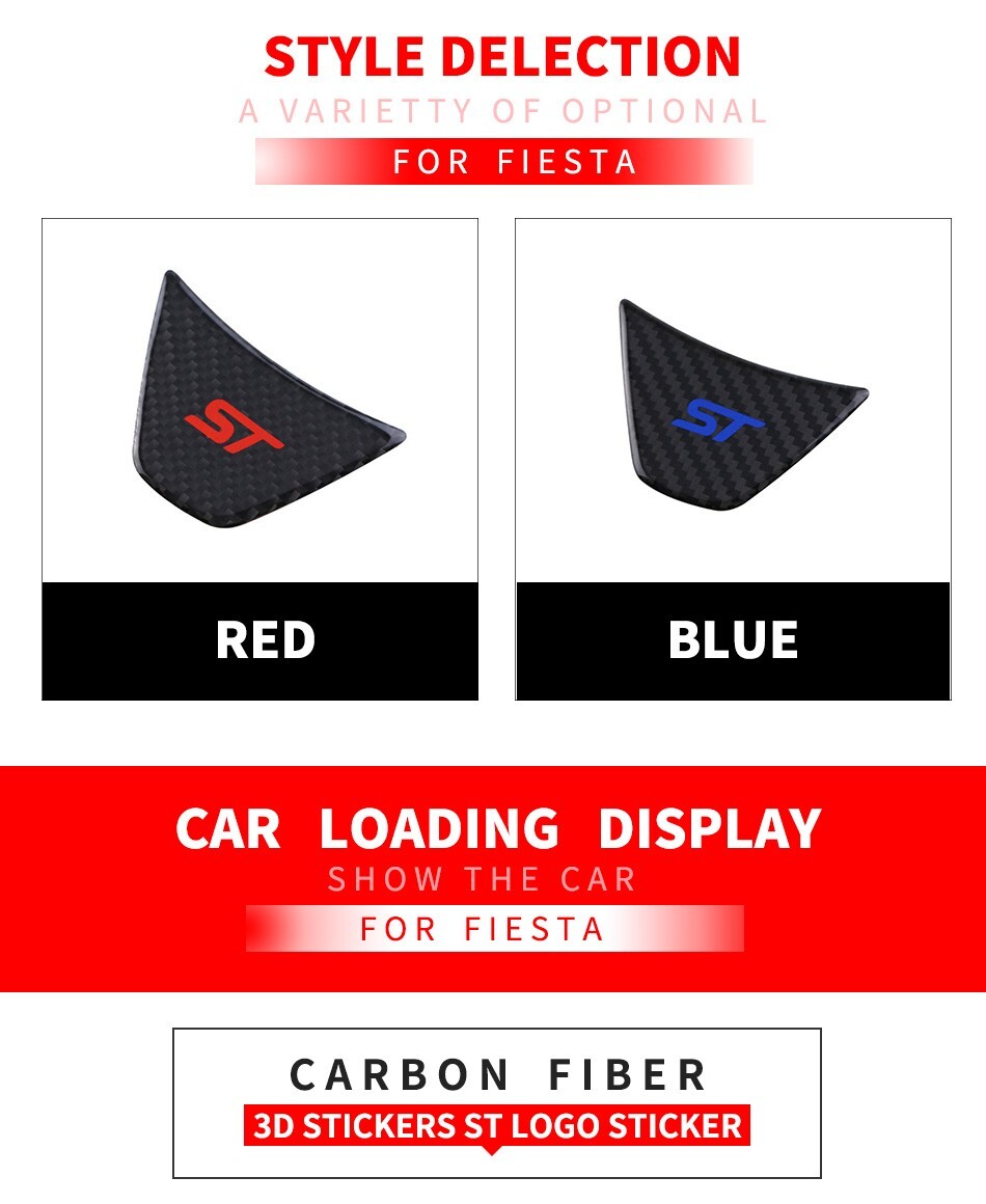 Ford Fiesta ST MK7 MK7.5 Carbon Fibre Effect Steering Wheel Badge Trim Red ST10
