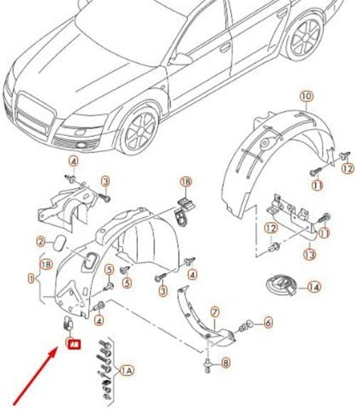 AUDI Splash Guard Under Tray Wheel Arch Liner Fixing Clip Receiver - Pack 10 pc17