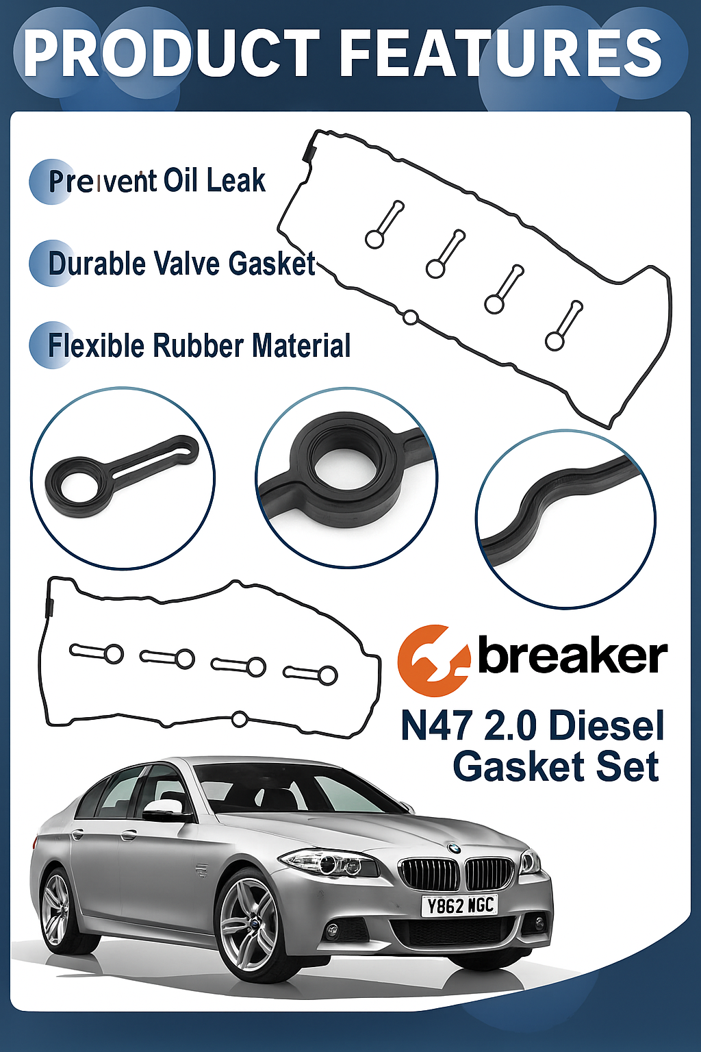 BMW 2.0 N47 Camshaft Cover Gasket Kit – 1/3/5 Series, X1/X3/X5, Premium Leak Fix5