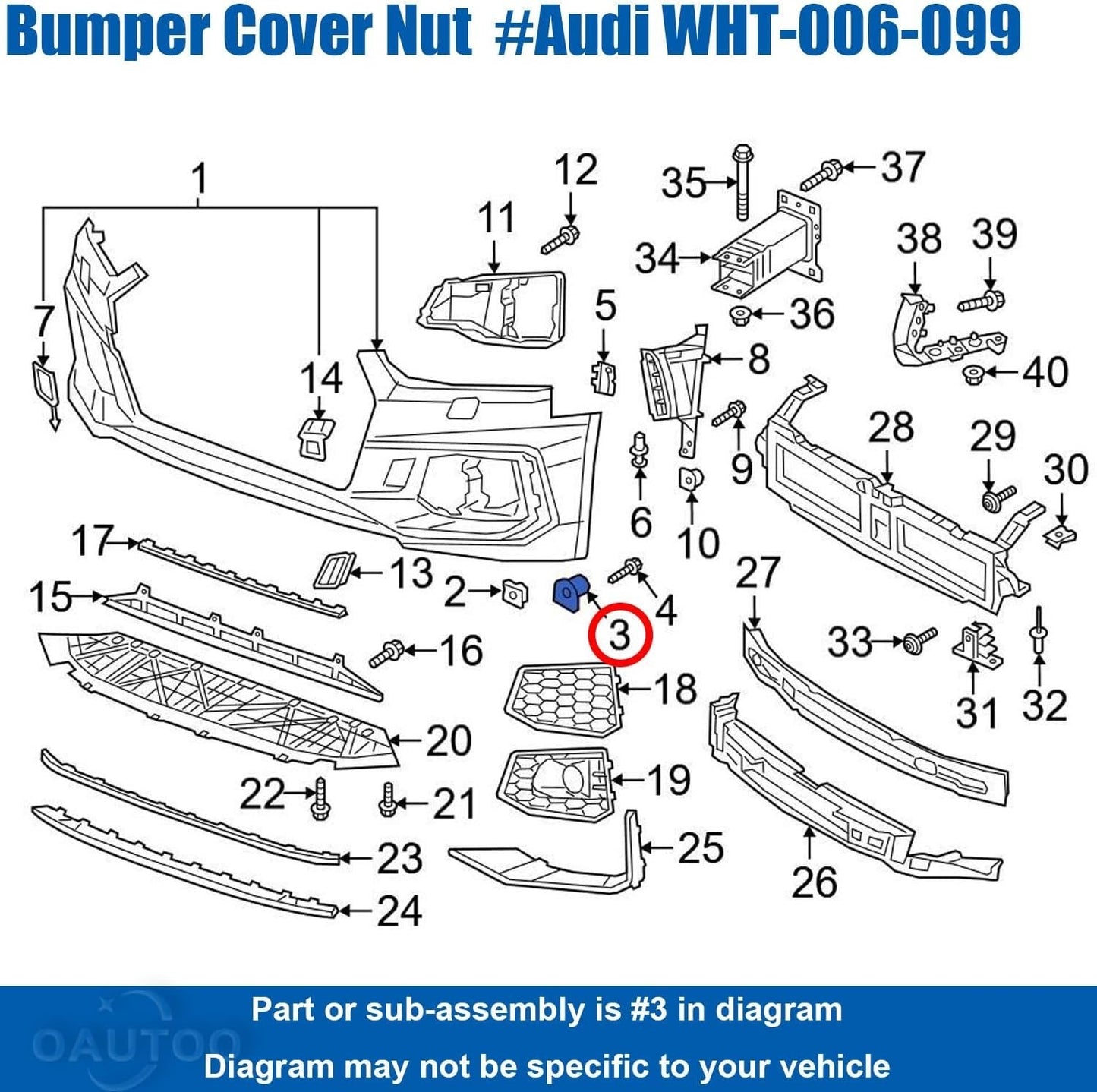 AUDI Lane Assist & Bumper Fastener C Clip Nut Fit A3 A4 A5 A6 Q5 Q7 TT & RS - 2010