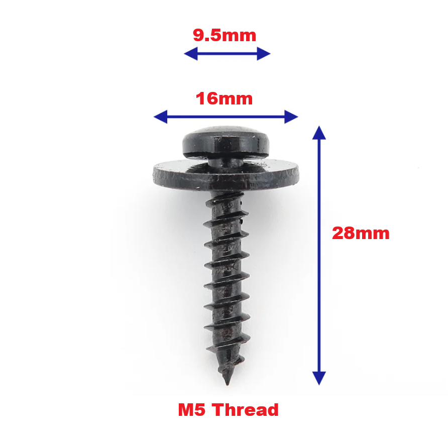 Car Trim Panel Screw M5 T20 Coarse Thread - Self Tapping Screw Bolt & Washer x100