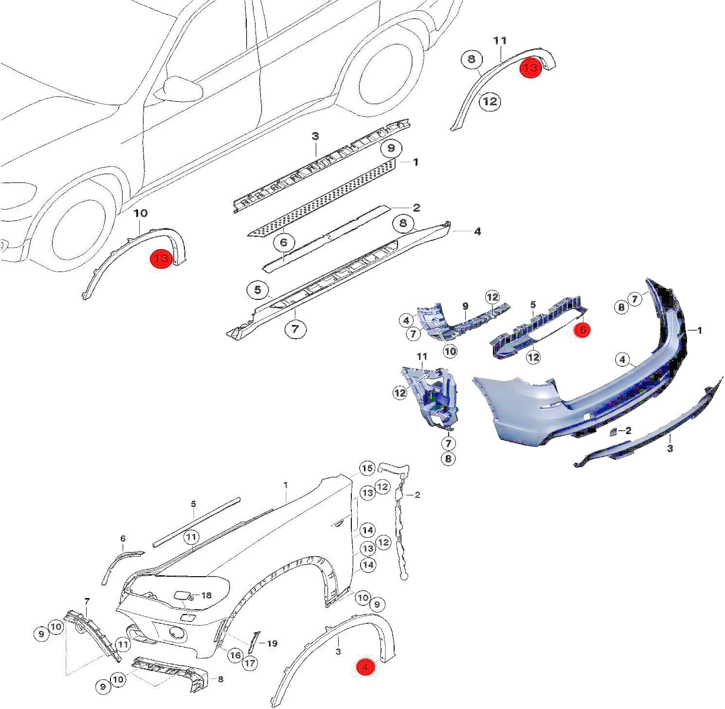 BMW X3 X5 X6 F25 E71 Wheel Arch Flare Trim Clips 07142151750 Blind Rivet 6mm x1011