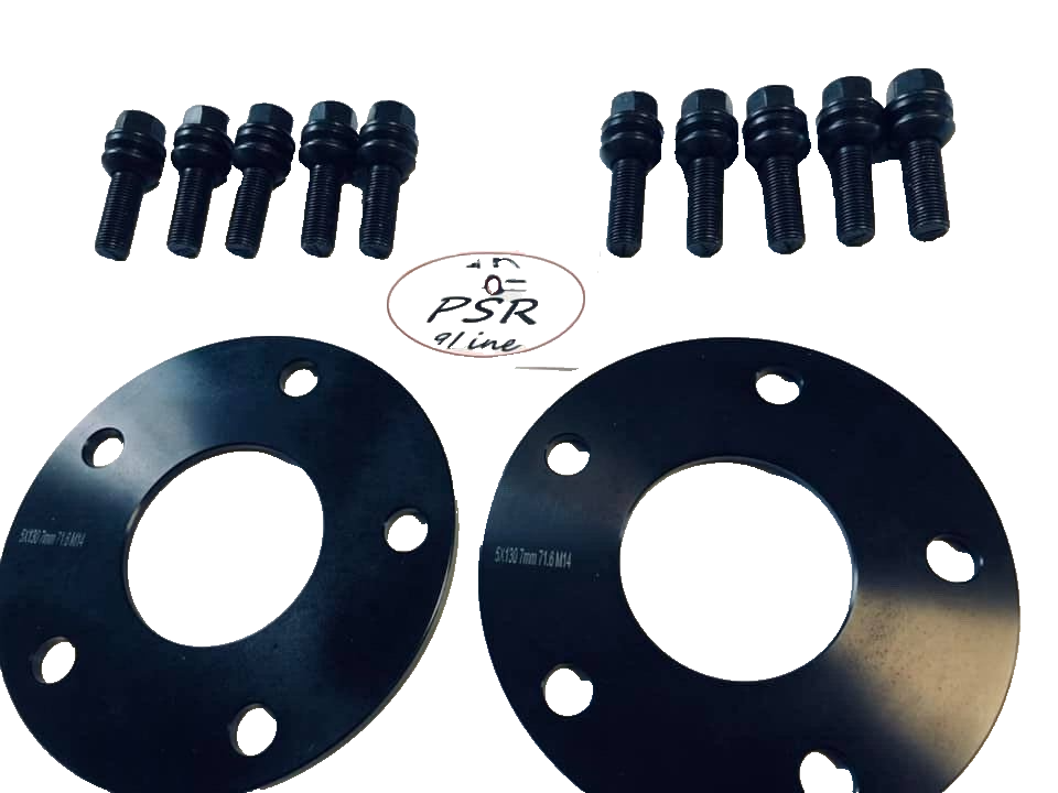 Porsche Wheel Spacers 7mm + Extended OE Bolts Set Of 2 in Black 5x130 PSR9Line1