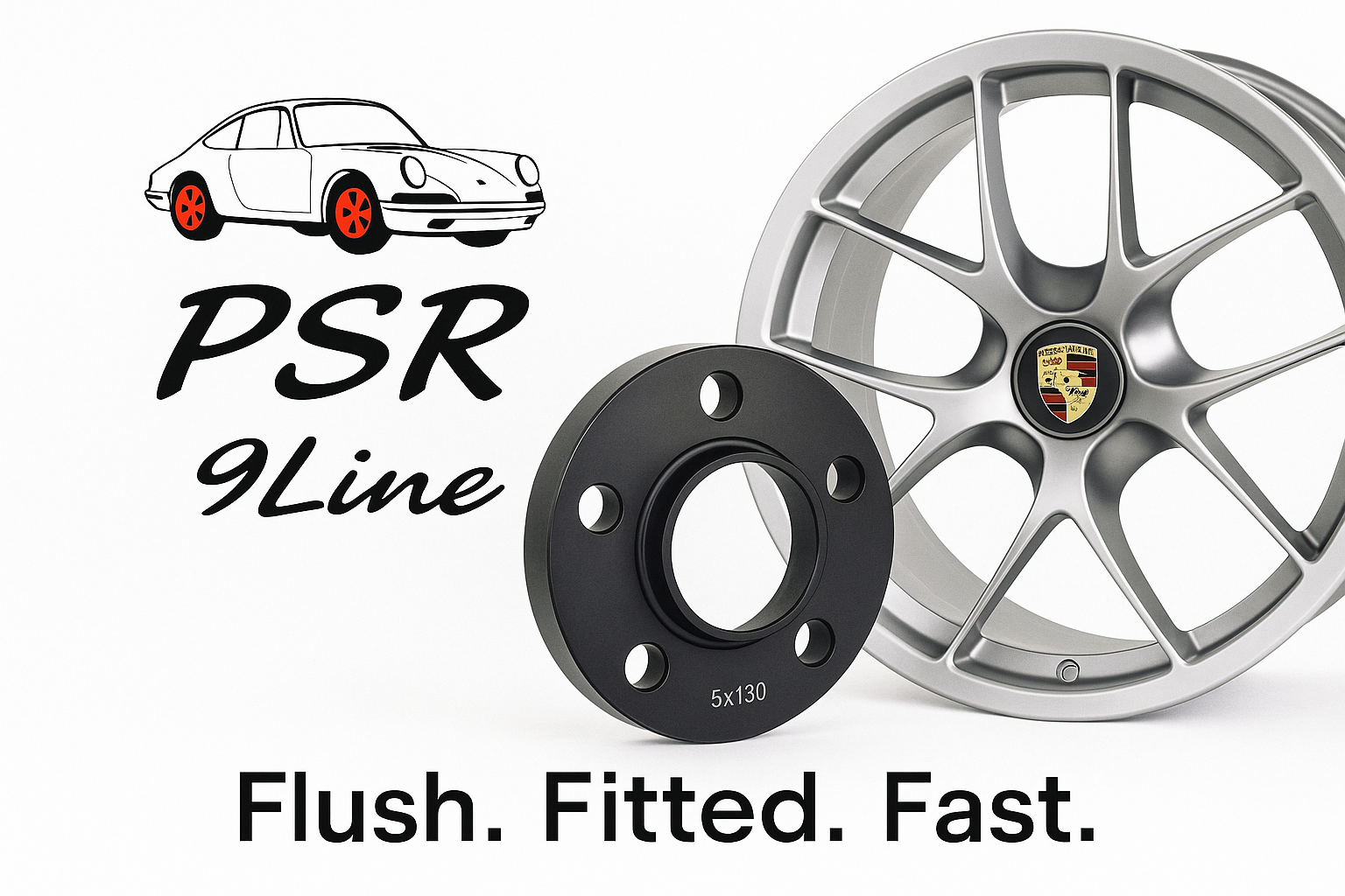 Porsche Wheel Spacers 12mm + Extended OE Bolts Set Of 2 in Silver 5x130 PSR9Line2