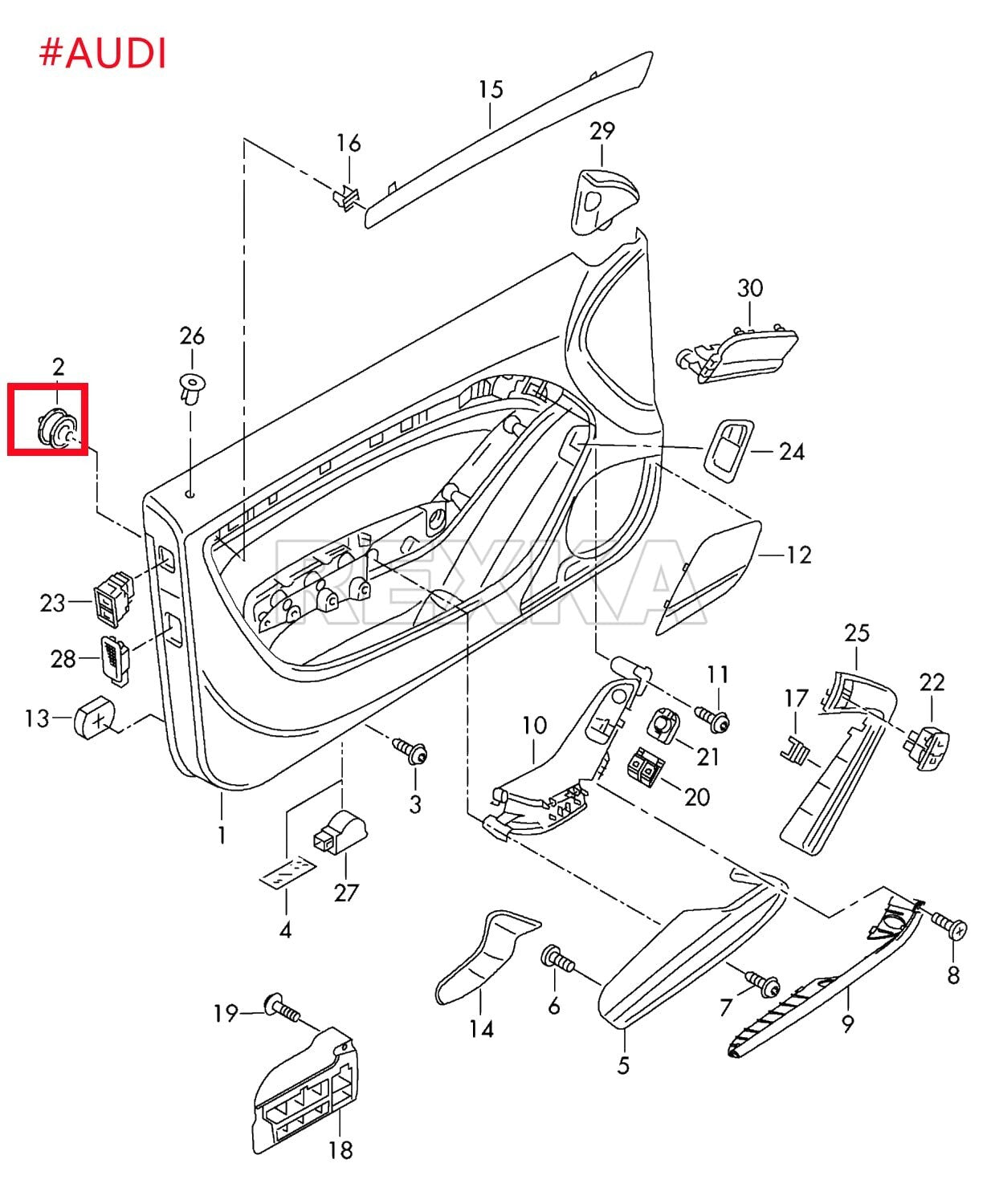 AUDI Interior Door Card Trim Panel Fastener Clips Sprung Head, x15 Pcs20