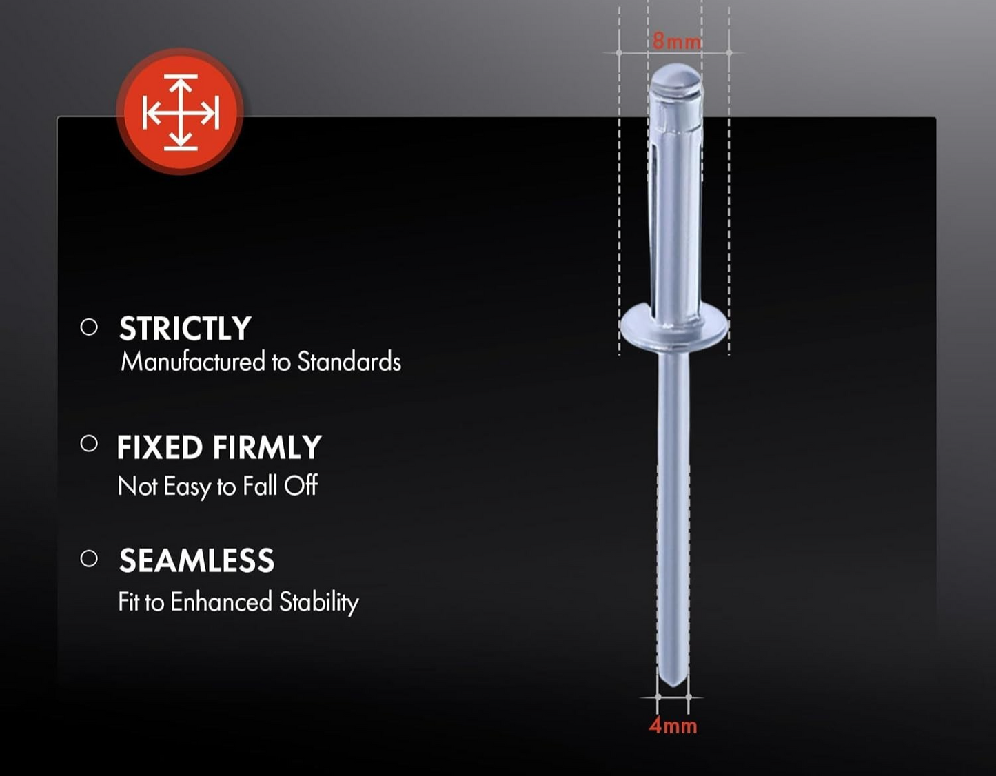 UNIVERSAL Aluminium Blind Rivet 4mm Hole 8mm Collar Fits All Automotive  Pack 1513