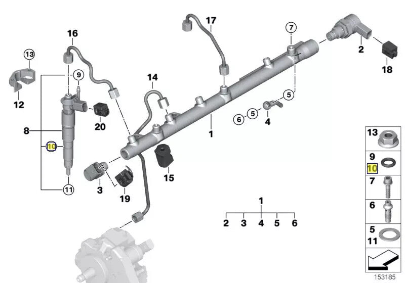 BMW M57 Diesel Engine Injector O-Rings Viton Upgrade Seal Repair Kit Set, x6 Pcs23