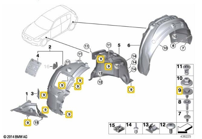BMW Hex Screw Bolt Captive Washer Fixing of Bodywork and Trim Panels, Pack 10 Pc4