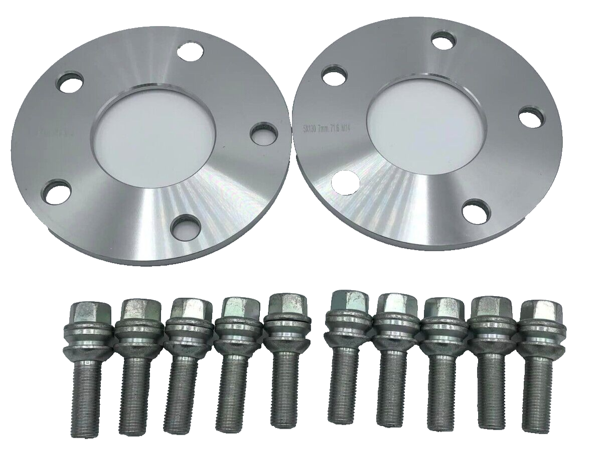 Porsche Wheel Spacers 7mm + Extended OE Bolts Set Of 2 in Silver 5x130 PSR9Line10