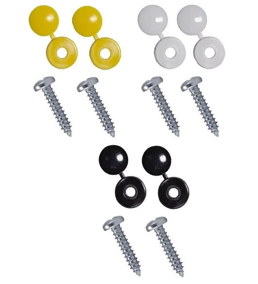 Number Plate Fitting Kit Screws Caps White Yellow Black UK Car Van Bike Set Pack2