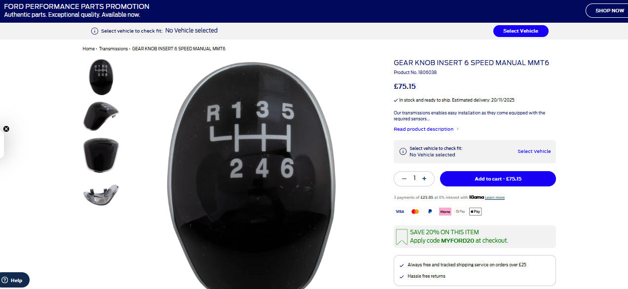 6 Speed Manual Gear Stick Shift Knob Cap # Ford Transit Custom Focus Kuga Mondeo22