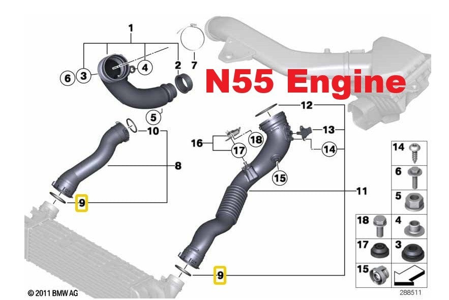 BMW Turbo Intercooler Hose & Seal 13718596850 for 1,2,3,4,5,6,7,8,X Series | UK.12