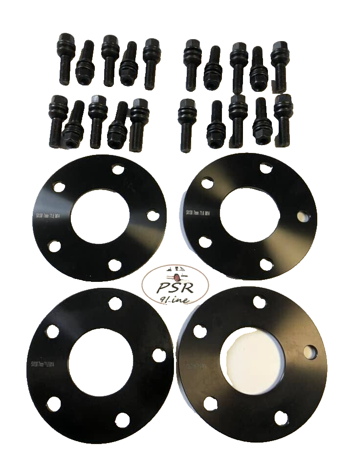 Porsche Wheel Spacers 7mm + Extended OE Bolts Set Of 4 in Black 5x130 PSR9Line3