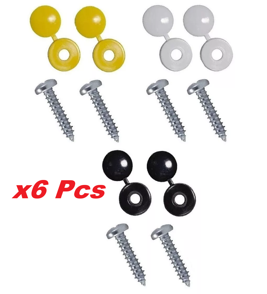 Number Plate Screws Kit - White Yellow Black Caps for Car/Van Universal Fixing1