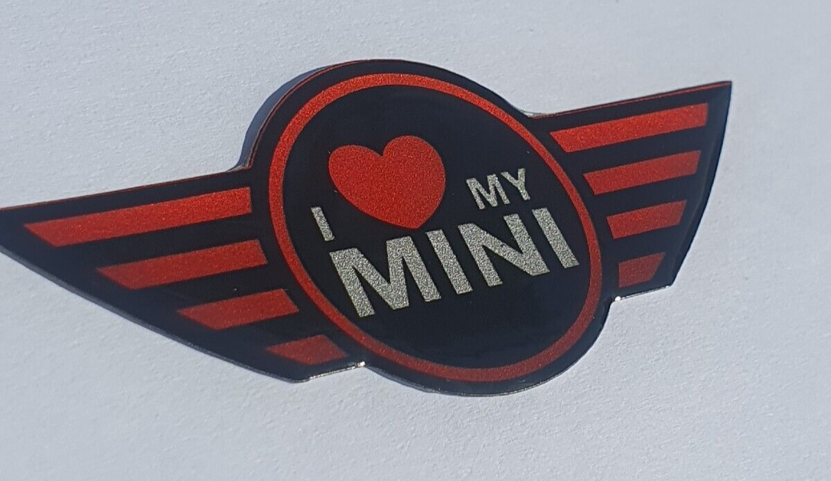 LOVE MY MINI COOPER Steering Wheel Badge Logo 3D Gel Domed Gen1 R50 R52 R53 JCW1