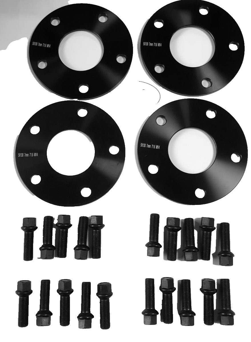 Porsche Wheel Spacers 7mm + Extended AF Bolts Set Of 4 in Black 5x130 PSR9Line5