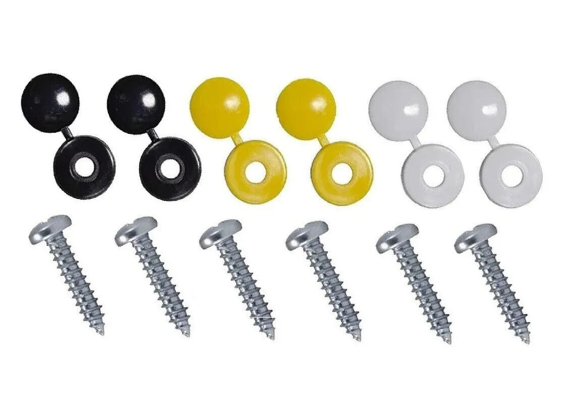 UK Number Plate Fitting Kit Screws & Caps White Yellow Black Car Van SUV 4x4 Set6