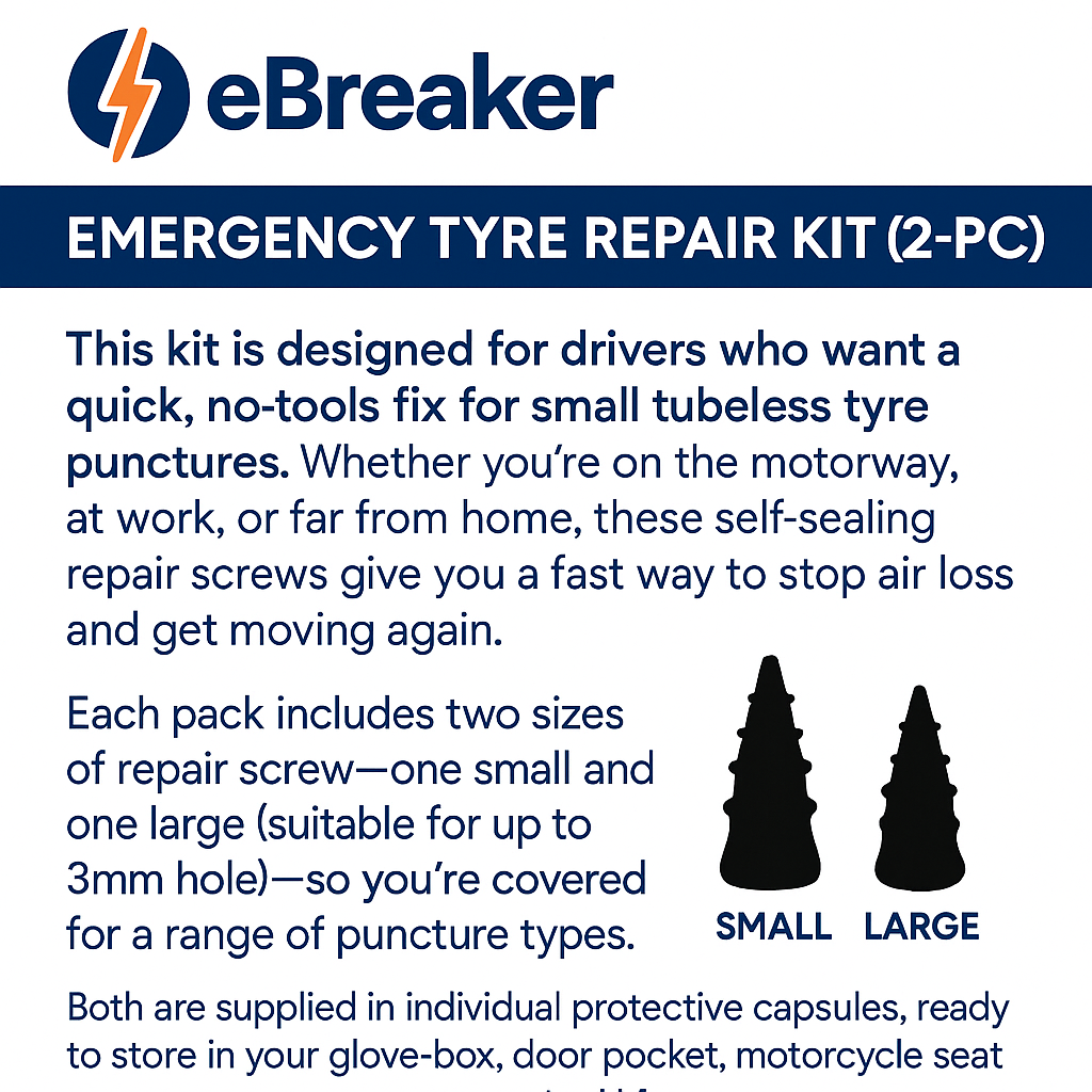 Instant Tyre Puncture Repair Screws Roadside Emergency Kit for Tubeless Tyres x27