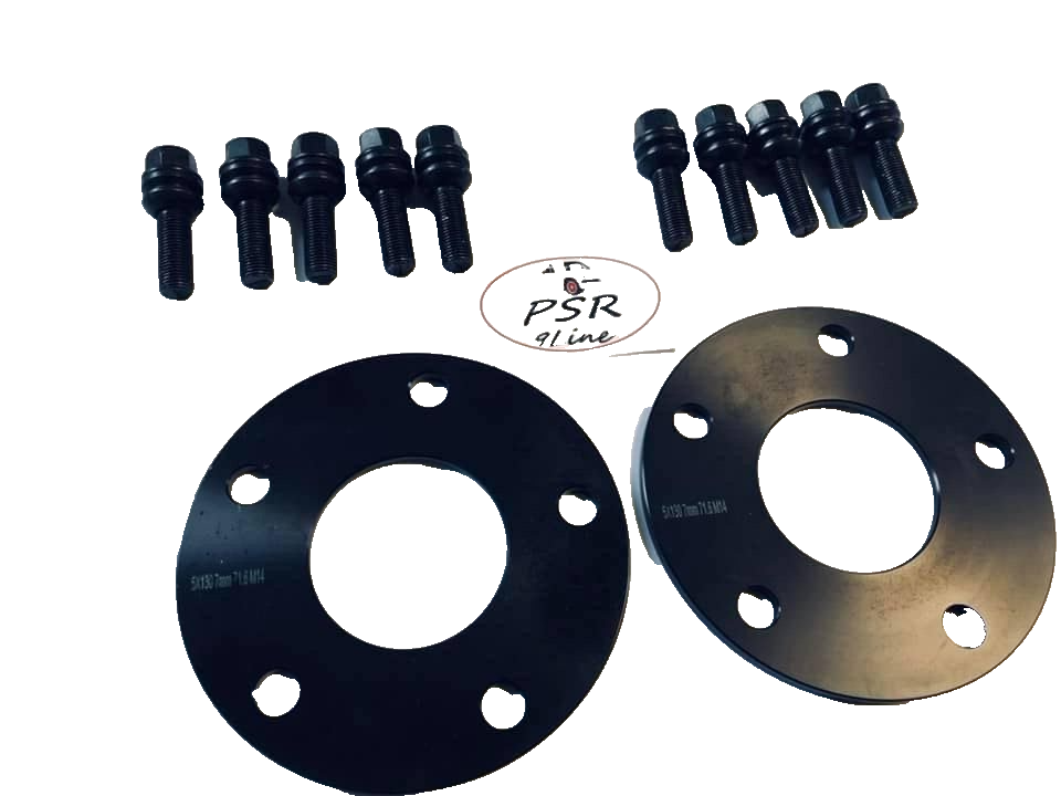 Porsche Wheel Spacers 7mm + Extended OE Bolts Set Of 4 in Black 5x130 PSR9Line15