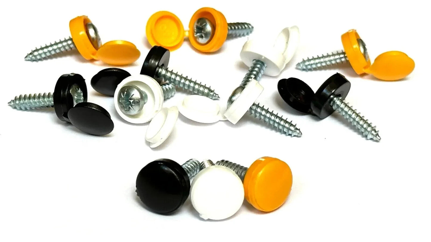 Number Plate Fitting Kit Set, Screws & Caps White Yellow Black For UK Vehicles.8