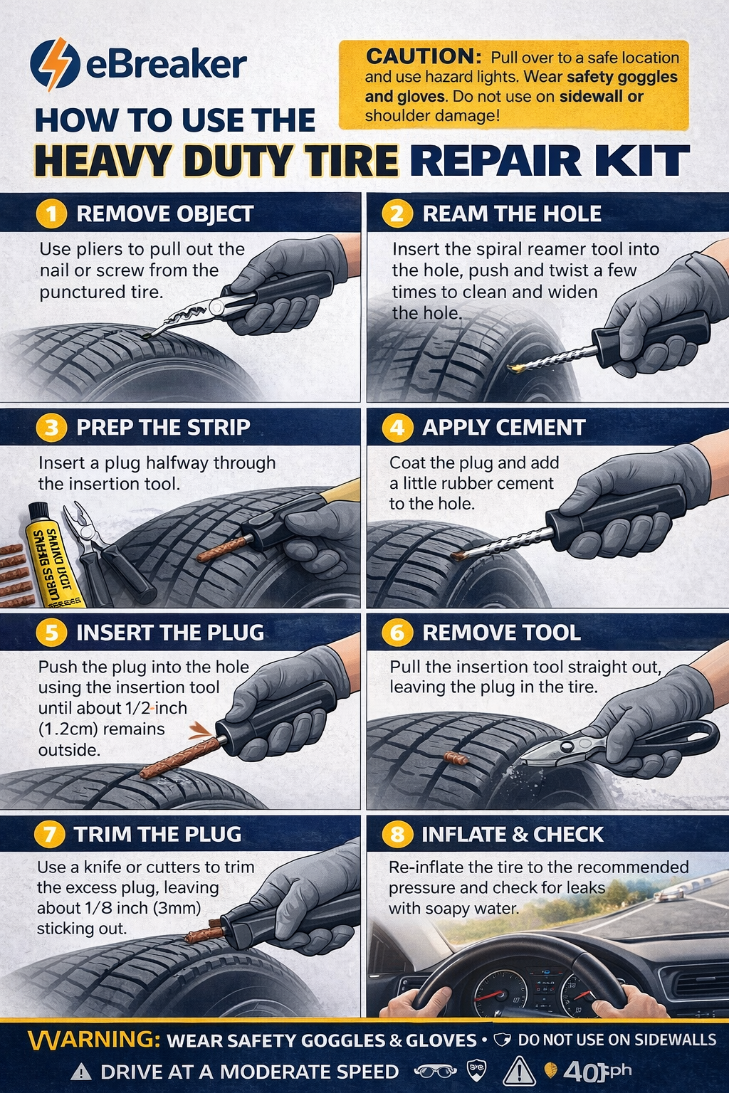 Heavy Duty Tyre Puncture Repair Kit – Car Motorcycle Van Emergency Roadside Fix.7