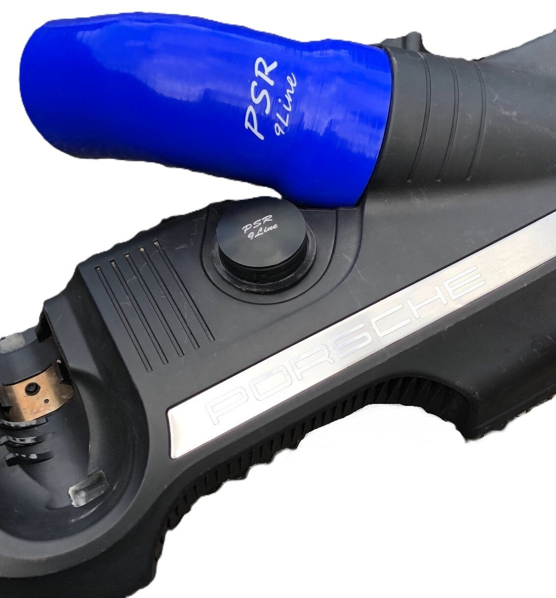 Porsche 997 Resonator Delete Air Box Modification with Blue Induction Pipe Plug9