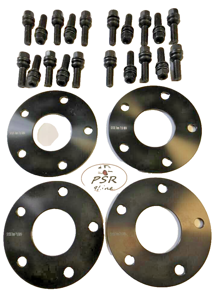 Porsche Wheel Spacers 7mm + Extended OE Bolts Set Of 2 in Black 5x130 PSR9Line10