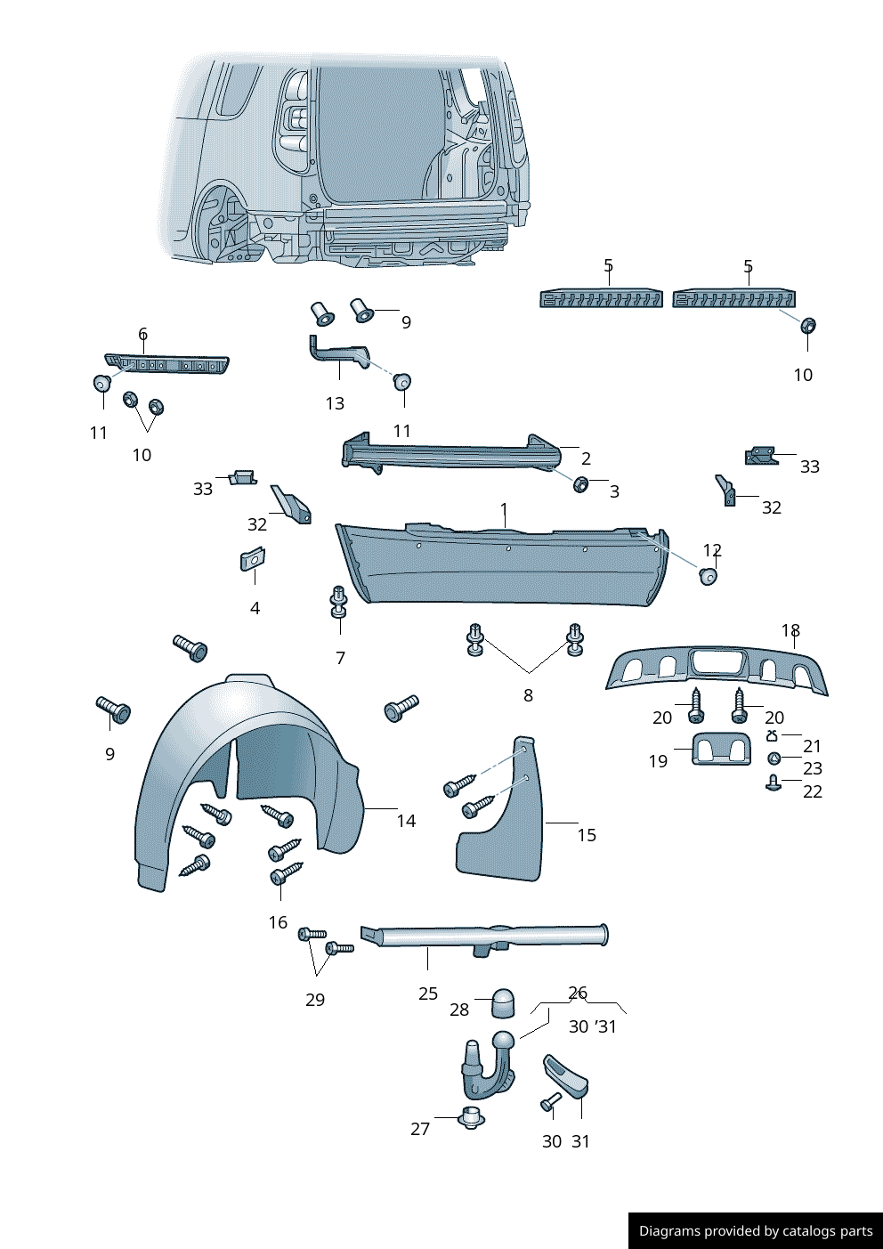 Bumper Mounting & Tow Eye Cover Clip Washers VW AUDI SKODA # 6N0129355 - 5 Pack.3