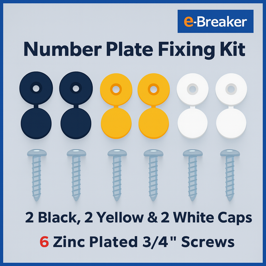 Registration Plate Fitting Kit Screws Cap White Yellow Black UK Car Van Bike Set0