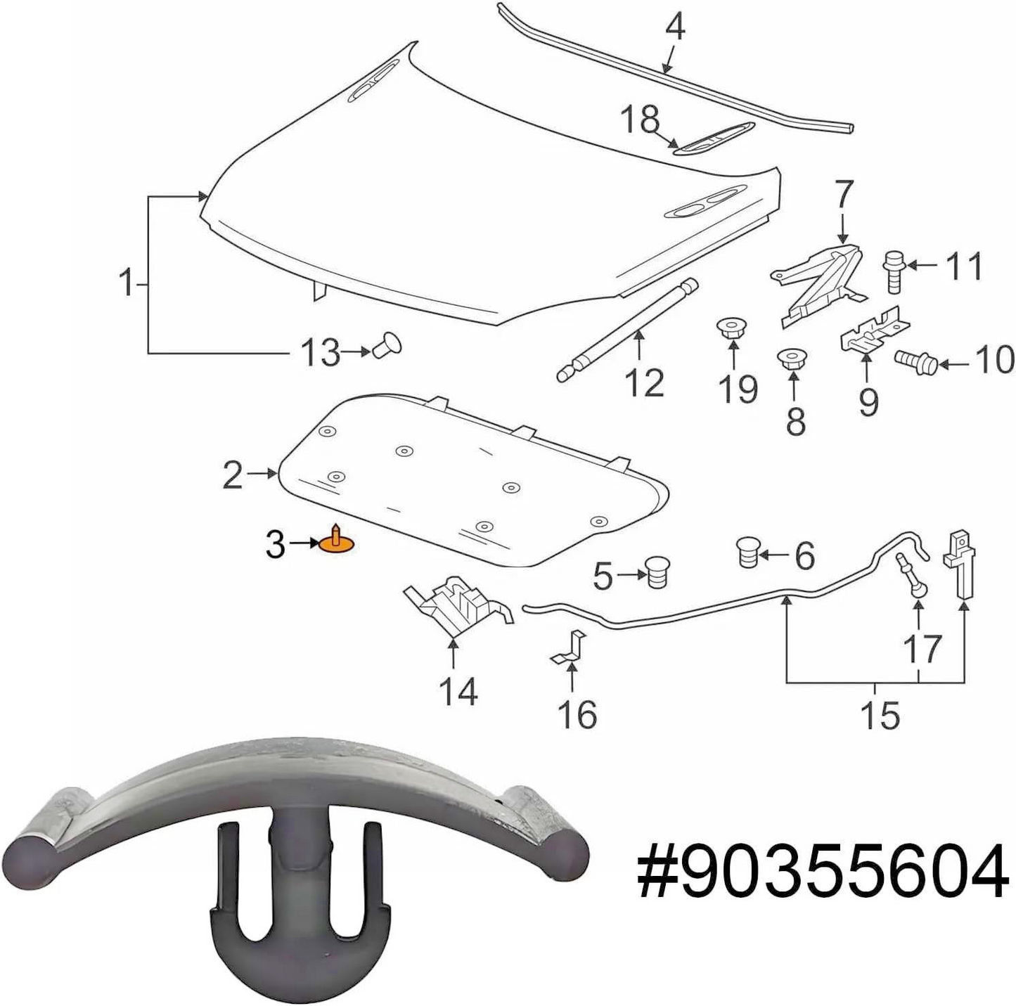 VAUXHALL Bonnet Insulation Sound Deadening Trim Pad Fastener Clips 90355604 # 1017