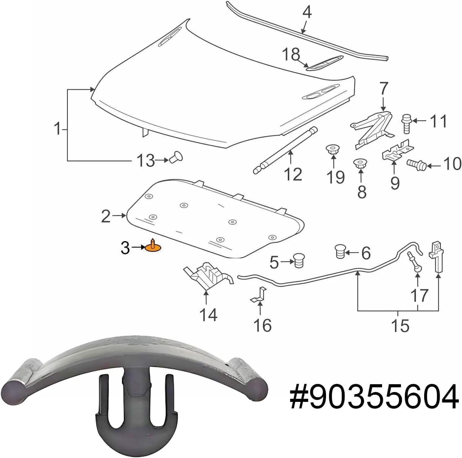 VAUXHALL Bonnet Insulation Sound Deadening Trim Pad Fastener Clips 90355604 # 1017