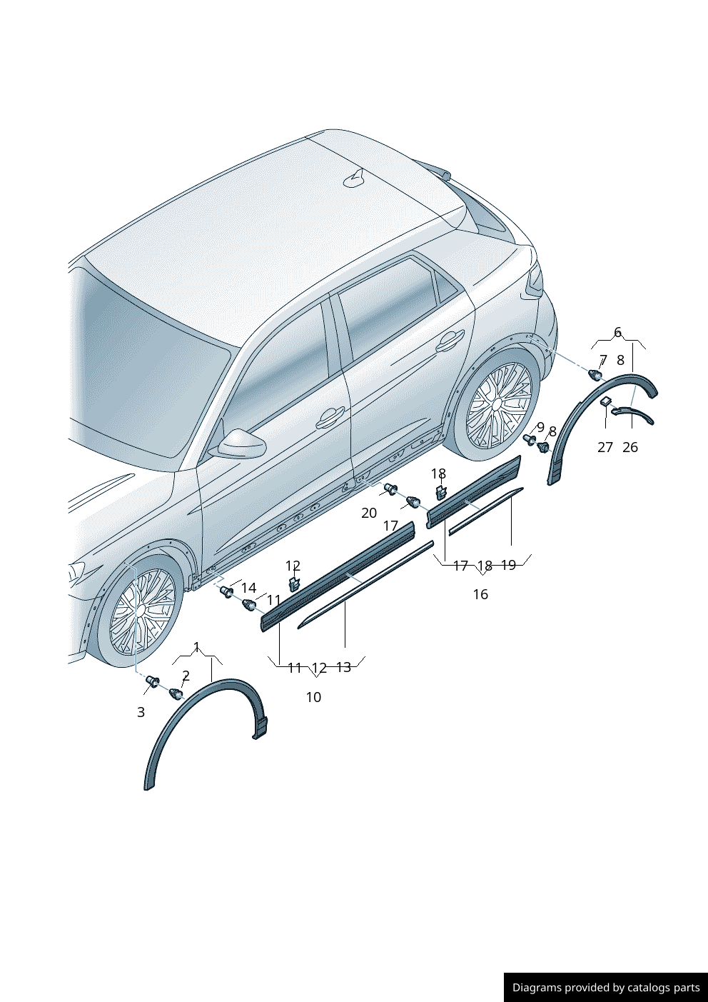 AUDI Wheel Arch Flare Moulding Trim Fastening Clip  x5 - Q2 Q3 Q5 Q8 E-TRON RSQ33