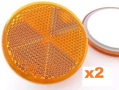 Amber Stick-on 50mm Round Circular Trailer Caravan Reflectors 2x Self-Adhesive 0