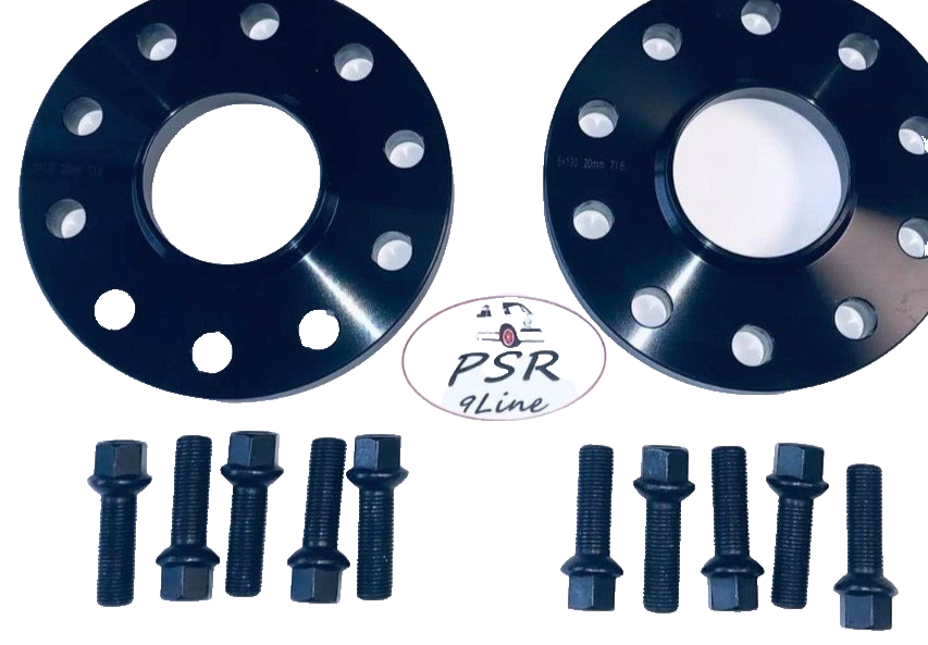 Porsche Wheel Spacers 20mm + Extended AF Bolts Set Of 2 in Black 5x130 PSR9Line18