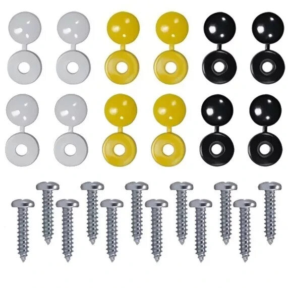 Number Plate Fitting Kit Screws Caps White Yellow Black UK Car Van Bike Set Pack15
