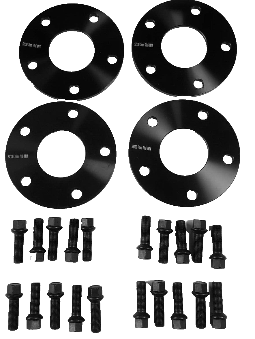 Porsche Wheel Spacers 7mm + Extended AF Bolts Set Of 4 in Black 5x130 PSR9Line0