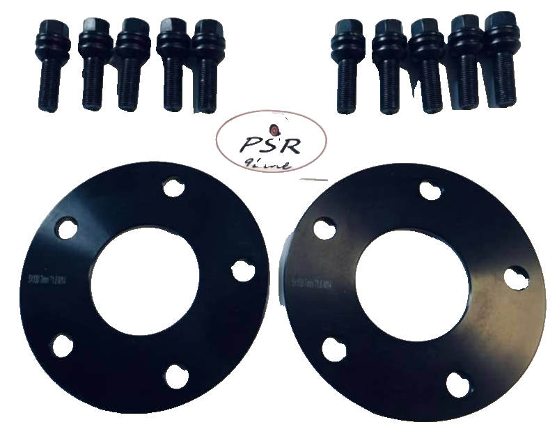 Porsche Wheel Spacers 7mm + Extended OE Bolts Set Of 2 in Black 5x130 PSR9Line5
