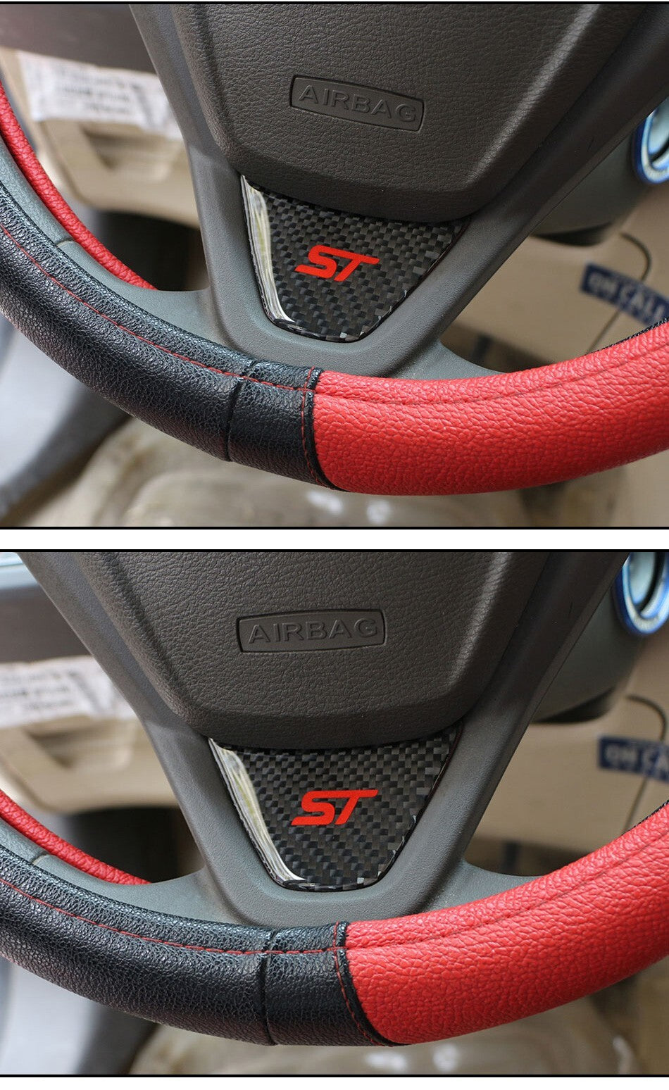 Ford Fiesta ST MK7 MK7.5 Carbon Fibre Effect Steering Wheel Badge Trim Red ST1
