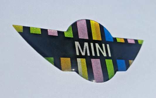MINI COOPER Steering Wheel Badge Logo Gel 3D Domed Rainbow  Gen1 R50 R52 R53 JCW0
