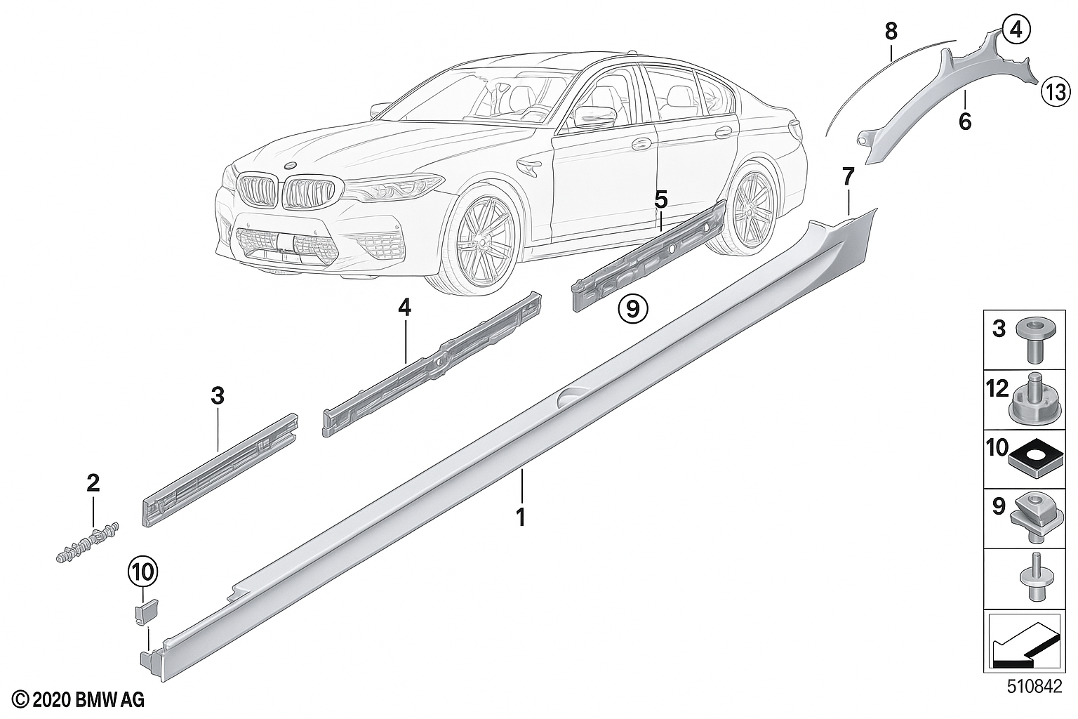 BMW Door Sill & M Sill Panel Cover - Expanding Pin Push Rivet Trim Clip - #  x1019