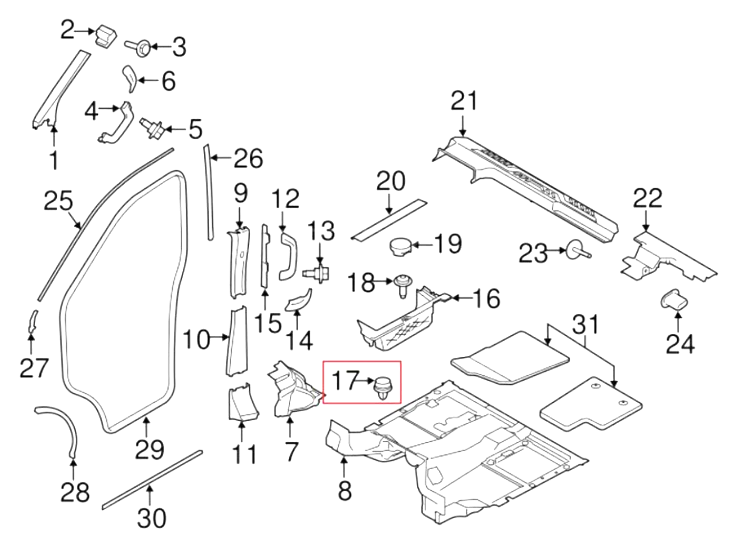 Trim Panel Fastener Clip & Rubber Seal Land Rover Interior & Exterior Use - 15pc21