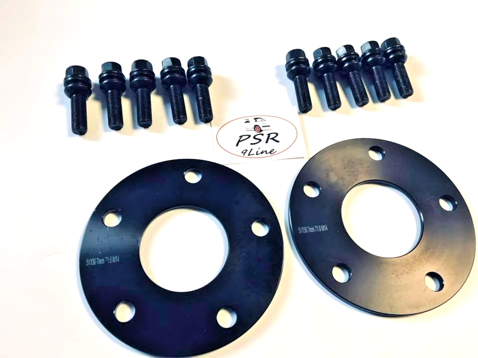Black Porsche Wheel Spacers 7mm 5x130 Kit with Extended O.E Bolts  HubCentric.11