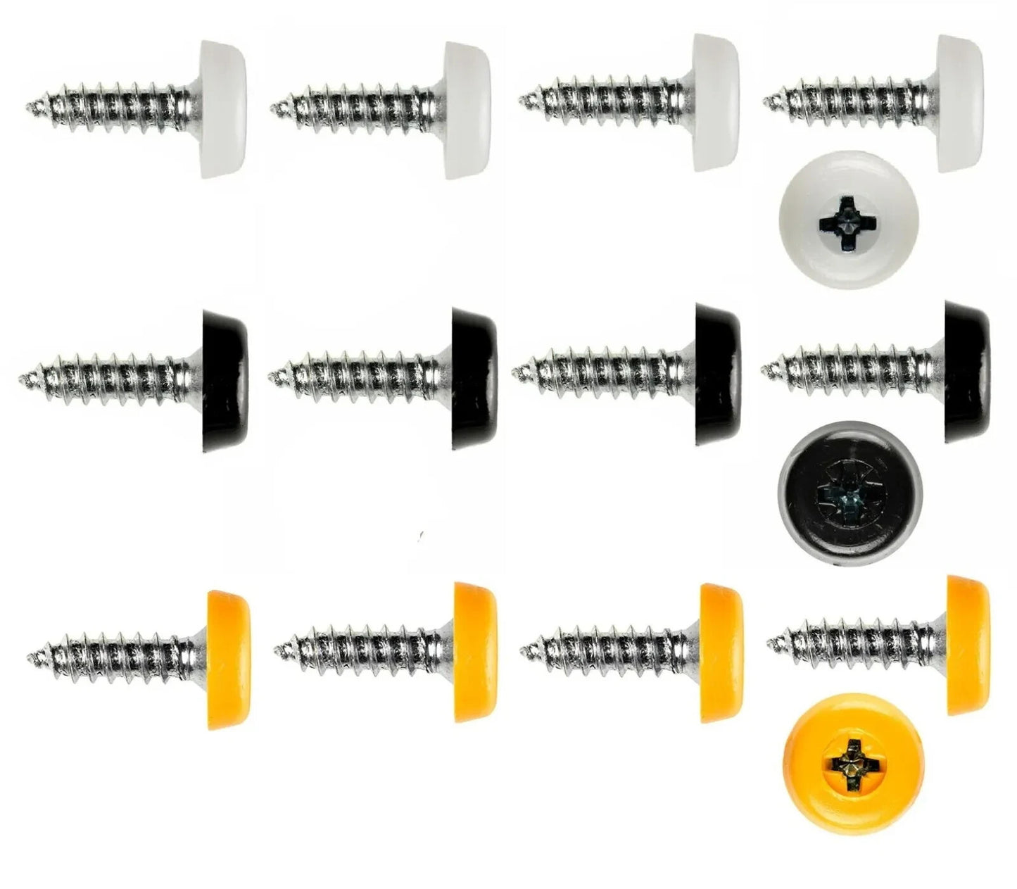 UK Number Plate Fitting Kit Screws & Caps White Yellow Black Car Van SUV 4x4 Set9