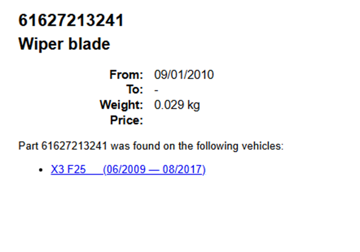 Rear Wiper Blade Refill BMW X3 F25 Model From Year 20101