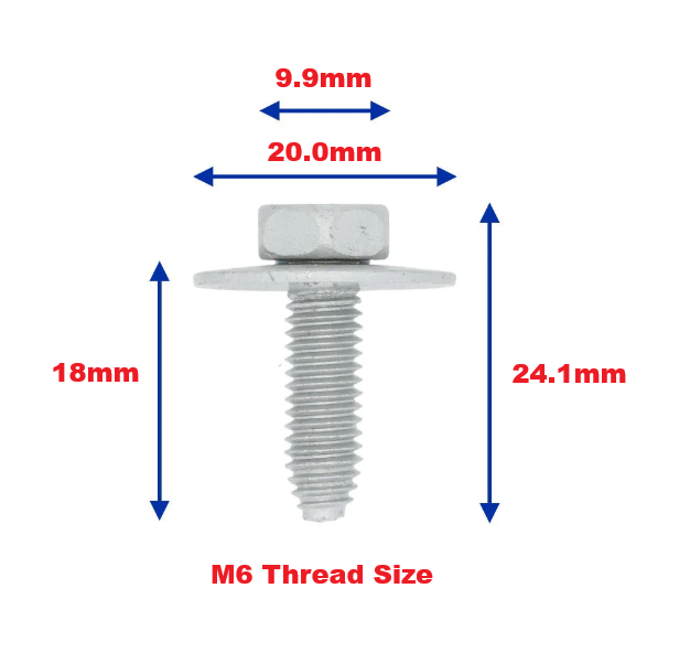 Body Work Metal Trim Fixing Bolt & Captive Washer M6x18mm Galvanised -  Pack #1016
