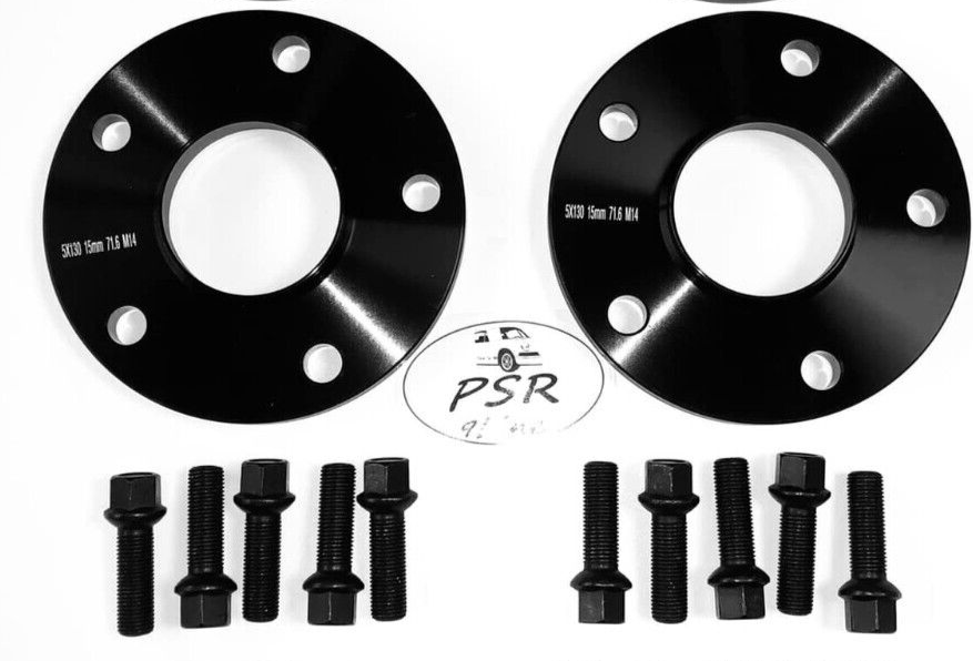 Porsche Wheel Spacers 15mm + Extended AF Bolts Set Of 2 in Black 5x130 PSR9Line6