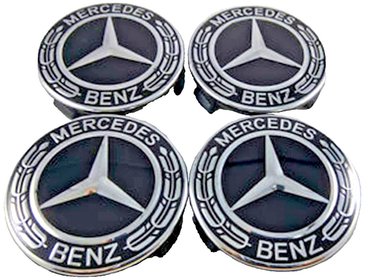 4x Mercedes Black Alloy Wheel Centre Hub Caps 75mm A B C E S M Class ML CLA SLK0