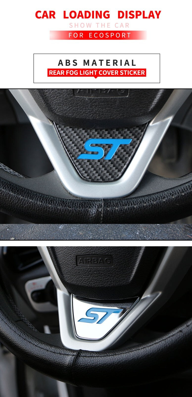 Ford Ecosport Carbon Fibre Effect Steering Wheel Badge Trim Blue ST 2013 - 20173