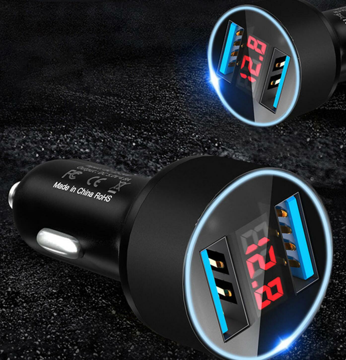 USB Car Twin Charging Point 12v with LED Battery Voltage display In Orange3