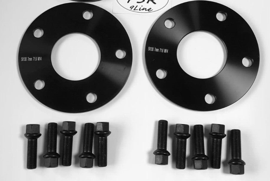 Porsche Wheel Spacers 7mm + Extended AF Bolts Set Of 2 in Black 5x130 PSR9Line8
